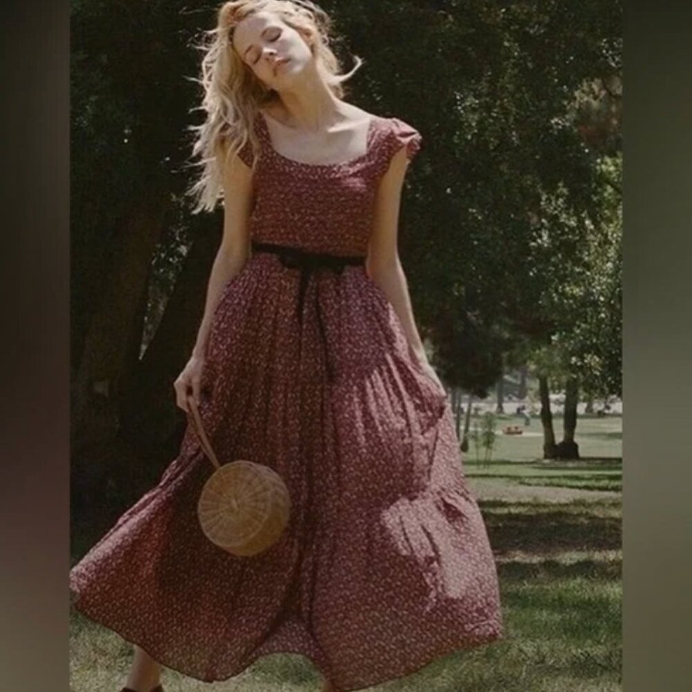 Doen Burgundy and Cream Floral Dress small